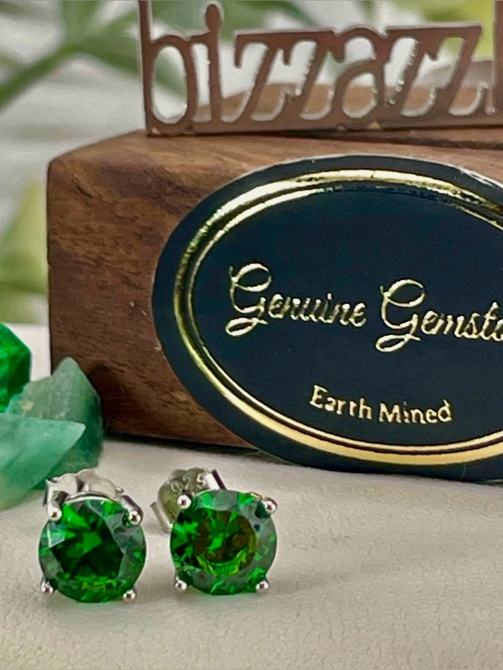 2ct Genuine Emerald Earrings studs Solid silver 925 Round Brilliant cut